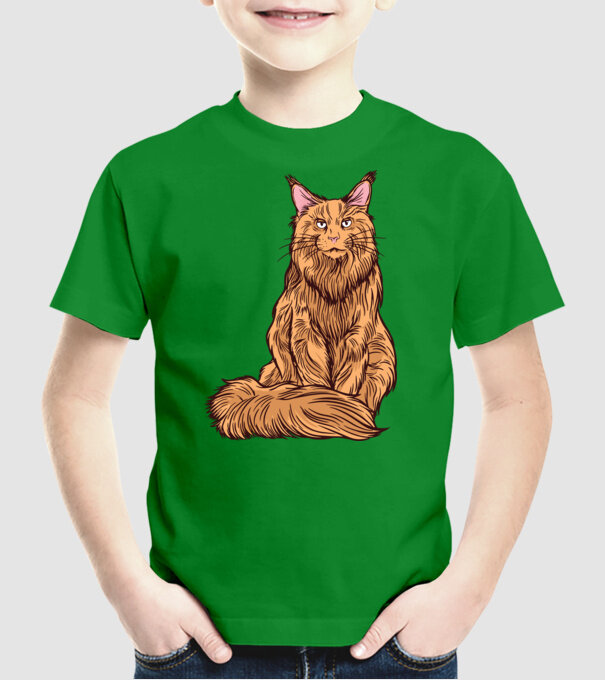 Pisică Maine Coon model verde pe tricou