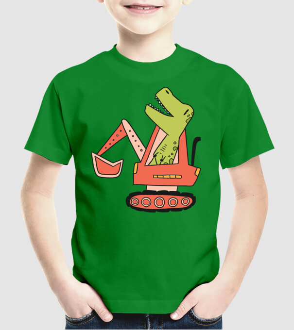 Excavator dinozaur model verde pe tricou