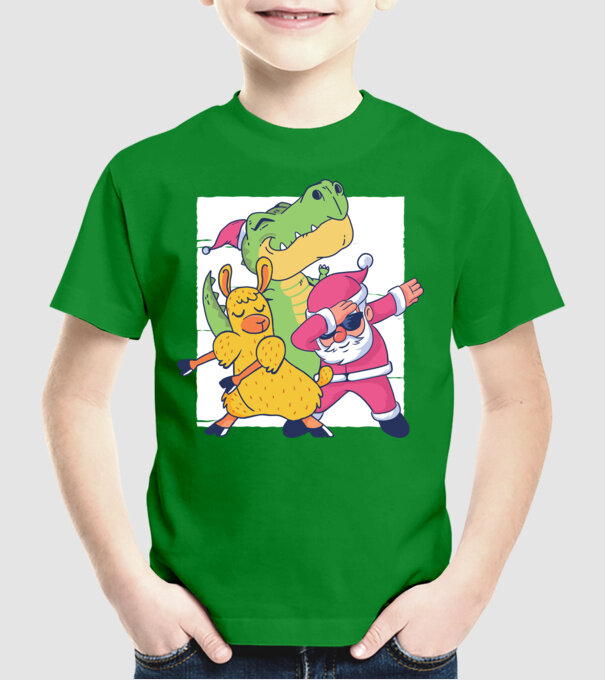 Moș Crăciun Llama T-rex DAB pentru Crăciun model verde pe tricou