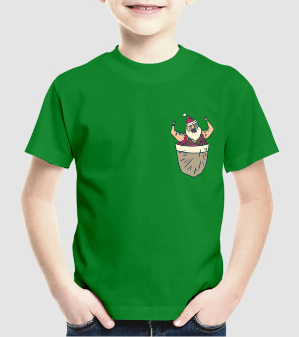 Buzunar Moș Crăciun model verde pe tricou