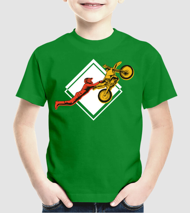 Săritură motocicletă model verde pe tricou