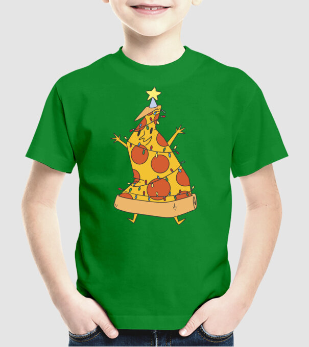 Pizza pom de Crăciun model verde pe tricou