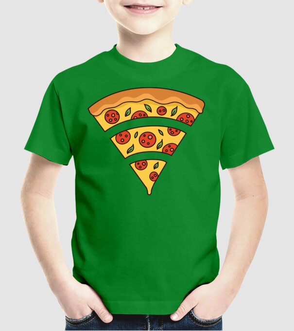 Felie de pizza Wifi model verde pe tricou