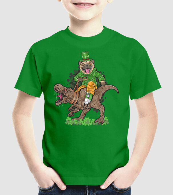Sfântul Patrick Mops dinozaur model verde pe tricou