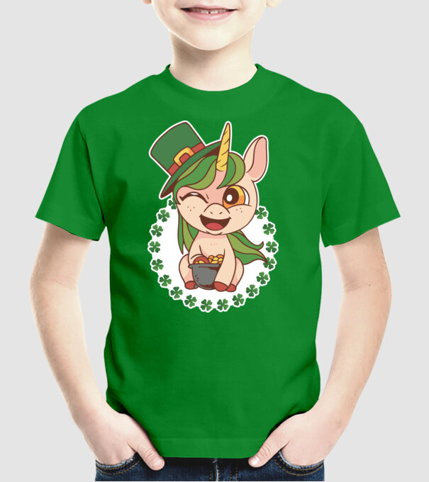 St Patrick Unicorn model verde pe tricou