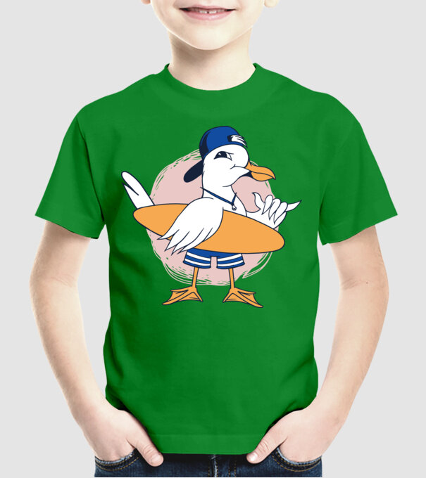 Pescăruș Surfing model verde pe tricou