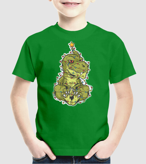 Dinozaur T-rex Pom de Crăciun tricou model verde pe tricou