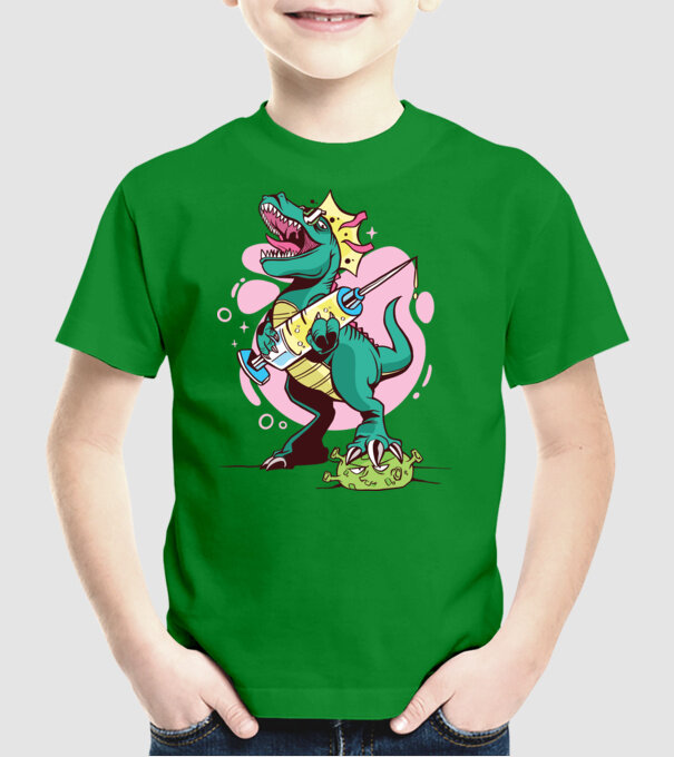 T-rex Vaccin model verde pe tricou