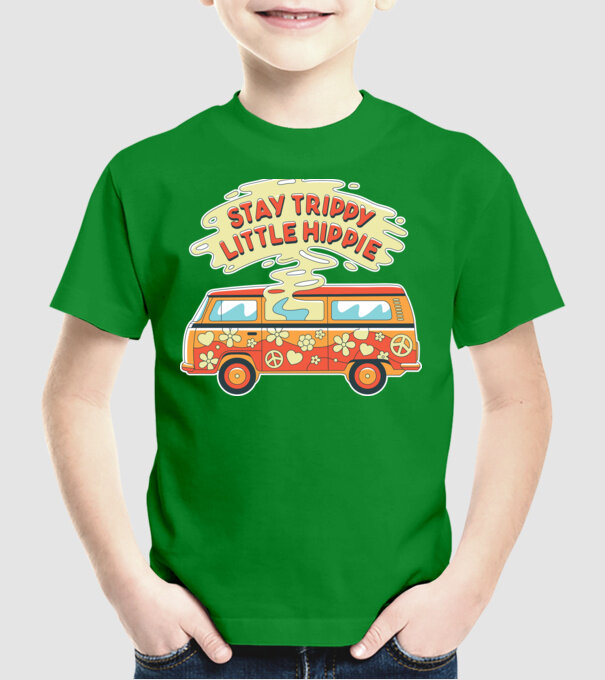Trippy Microbuz Hippi model verde pe tricou
