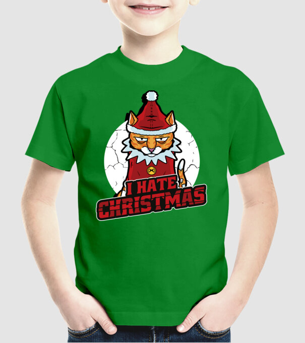 Urăsc Crăciunul Pisică model verde pe tricou