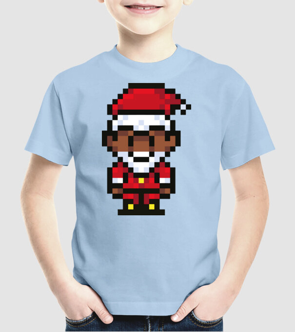 8bit pixel Moș Crăciun model albastru deschis pe tricou