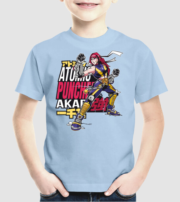 Anime fată Războinic model albastru deschis pe tricou
