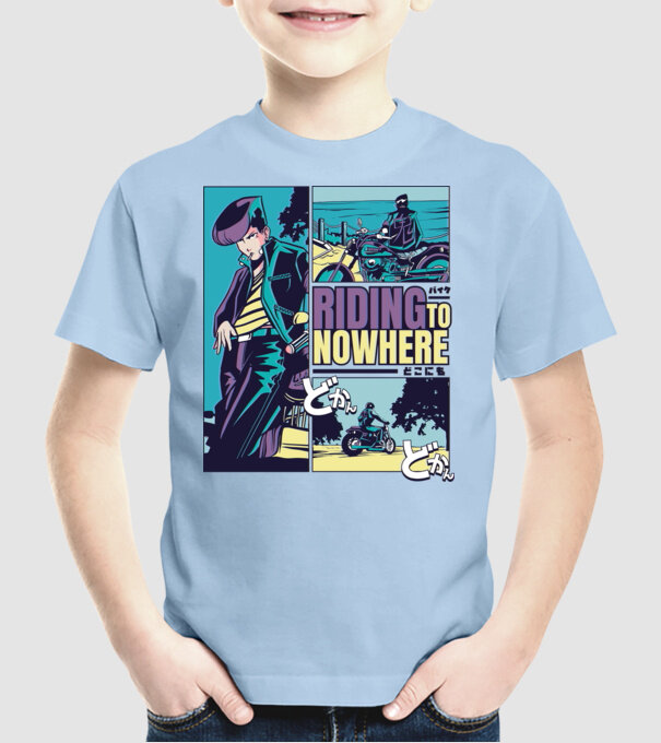 Anime Vaporwave Riding Nowhere model albastru deschis pe tricou