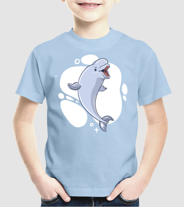 Balenă Beluga model albastru deschis pe tricou
