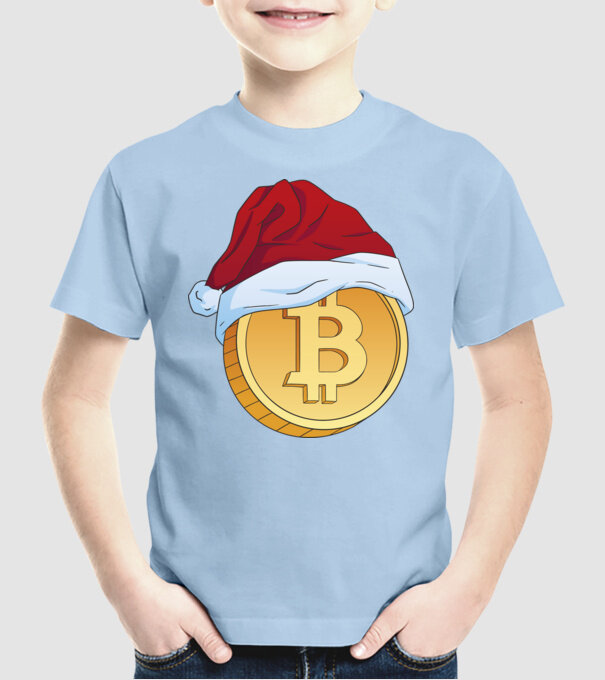 Crăciun Bitcoin model albastru deschis pe tricou