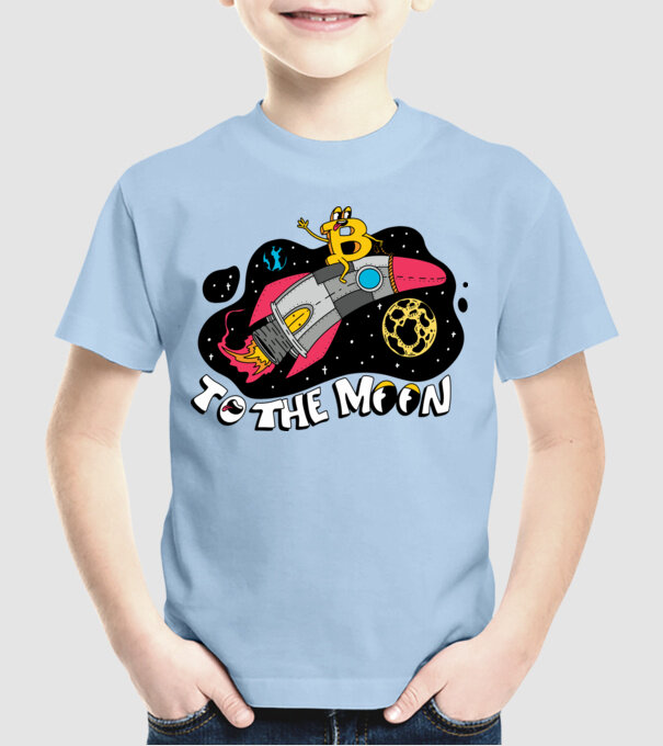 Bitcoin to the moon model albastru deschis pe tricou