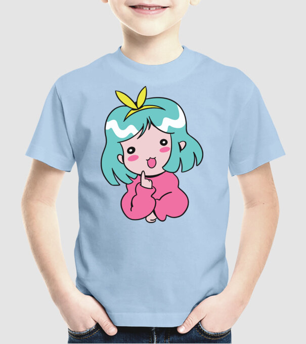 Fetiță drăguță Anime model albastru deschis pe tricou