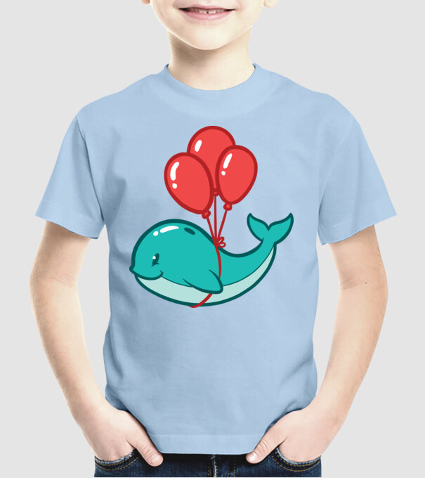 Balenă Drăguță cu Balon model albastru deschis pe tricou