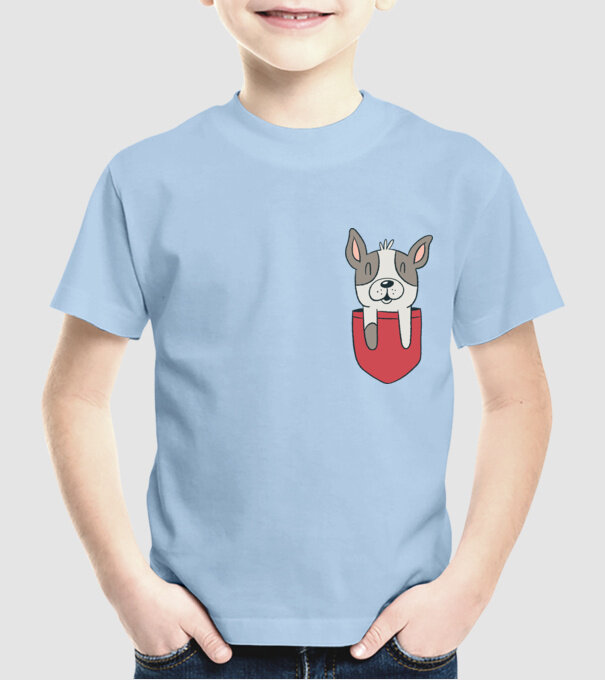 Buzunar pentru Bulldog francez drăguț model albastru deschis pe tricou