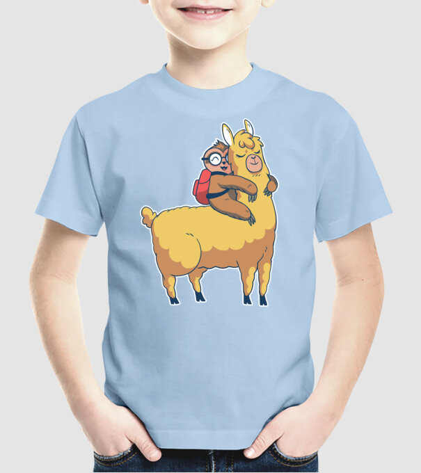 Leneș drăguț cu Lama școlar model albastru deschis pe tricou