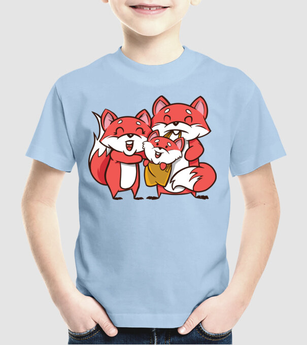Familie Vulpe drăguță model albastru deschis pe tricou