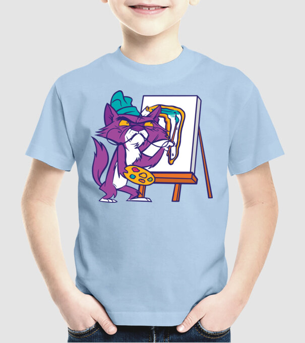 Pisică Dali model albastru deschis pe tricou