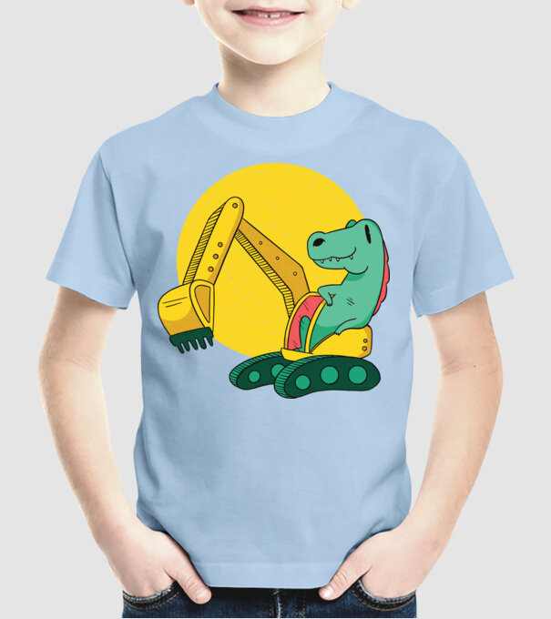 Excavator dinozaur model albastru deschis pe tricou