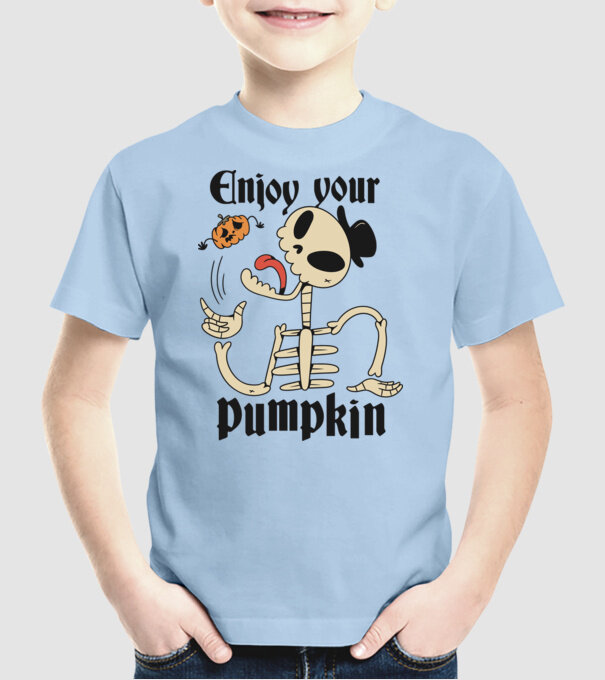 Enjoy your pumpkin Skeleton model albastru deschis pe tricou