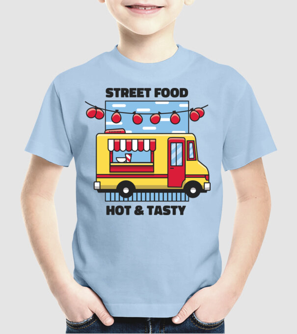 Foodtruck model albastru deschis pe tricou