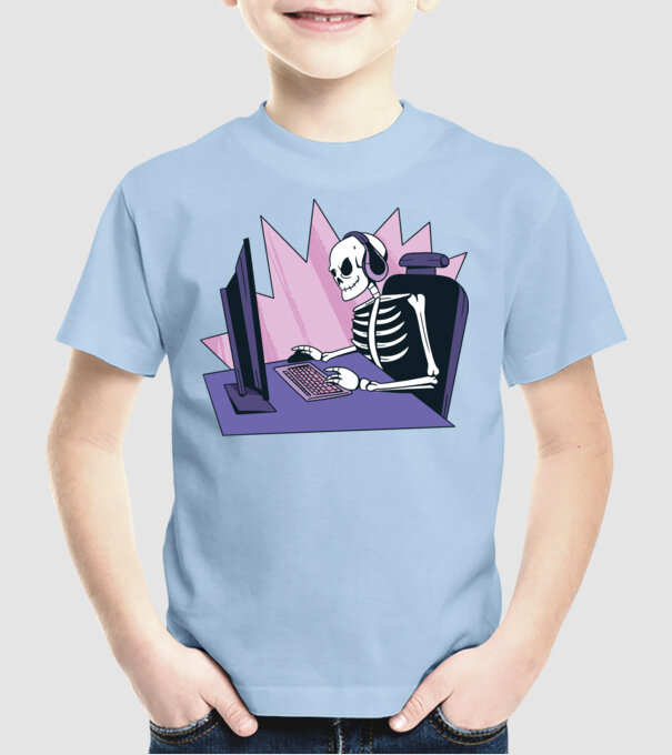 Schelet Gamer model albastru deschis pe tricou