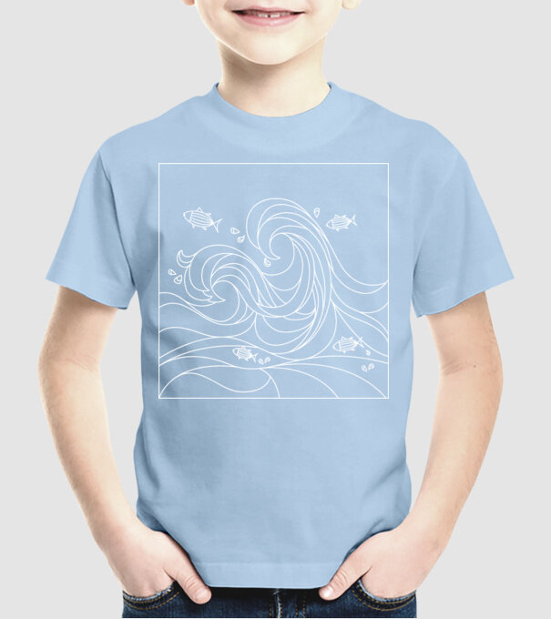 Ocean geometric model albastru deschis pe tricou