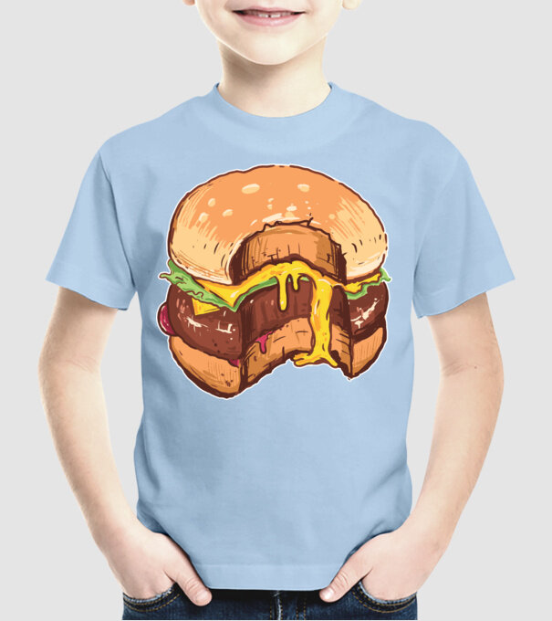 Hamburger model albastru deschis pe tricou