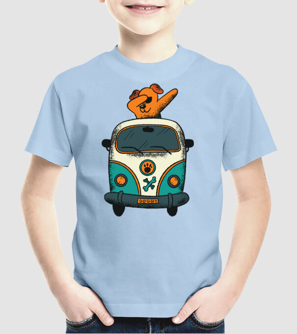 Microbuz Hippi Câine DAB model albastru deschis pe tricou