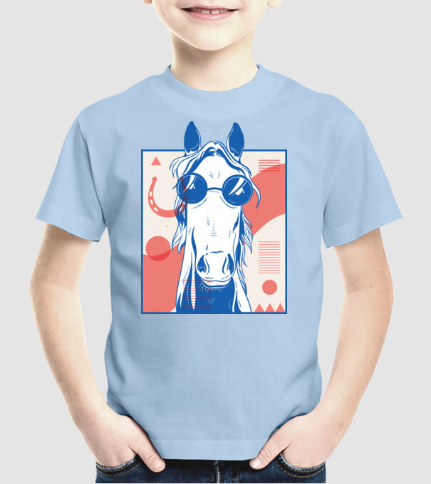 Cal Hippy model albastru deschis pe tricou