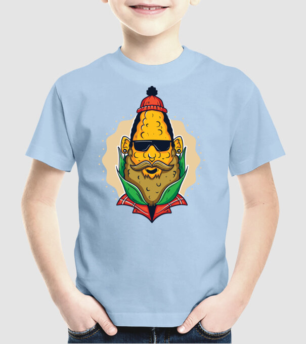 Hipster porumb model albastru deschis pe tricou