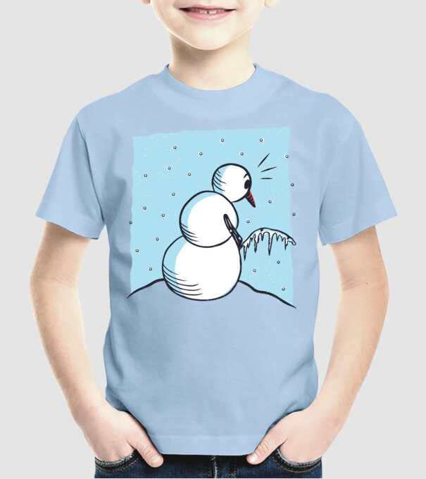 Om de zăpadă face pipi tricou amuzant model albastru deschis pe tricou