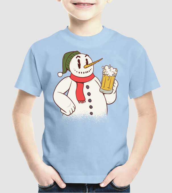 Om de zăpadă cu bere model albastru deschis pe tricou
