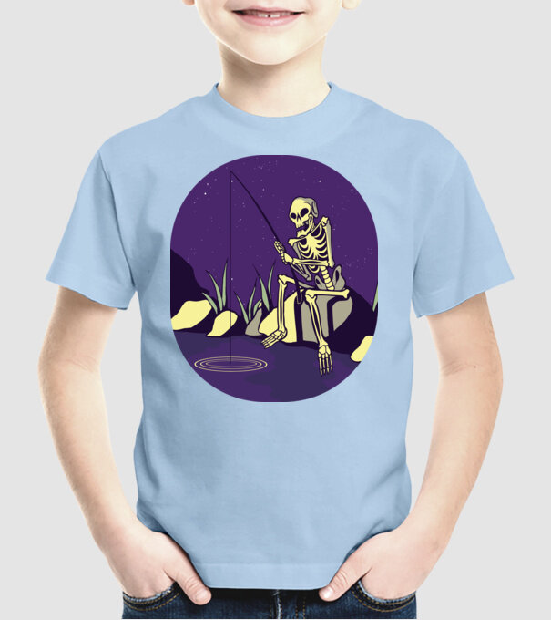Schelet pescar model albastru deschis pe tricou