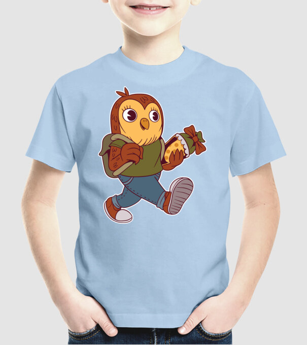 Bufniță școlar model albastru deschis pe tricou