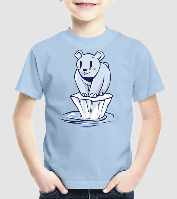 Urs polar pe gheața care se topește model albastru deschis pe tricou