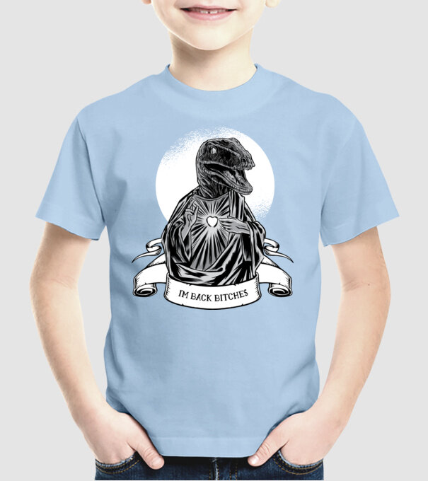 Iisus Raptor Dinozaur model albastru deschis pe tricou