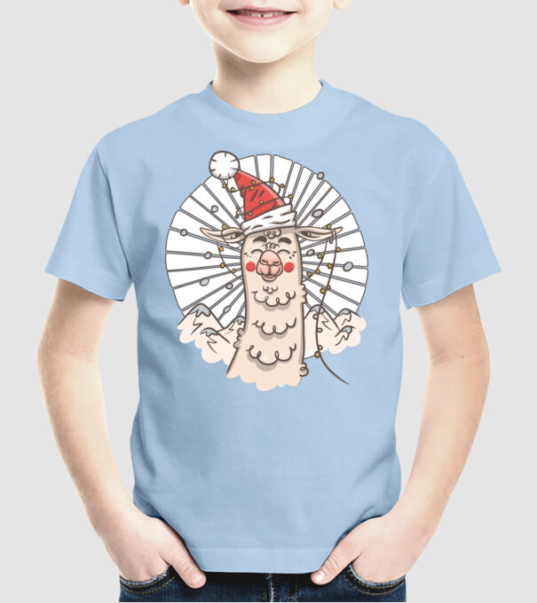 Llama de Crăciun model albastru deschis pe tricou