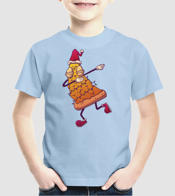 Pizza de Crăciun DAB model albastru deschis pe tricou