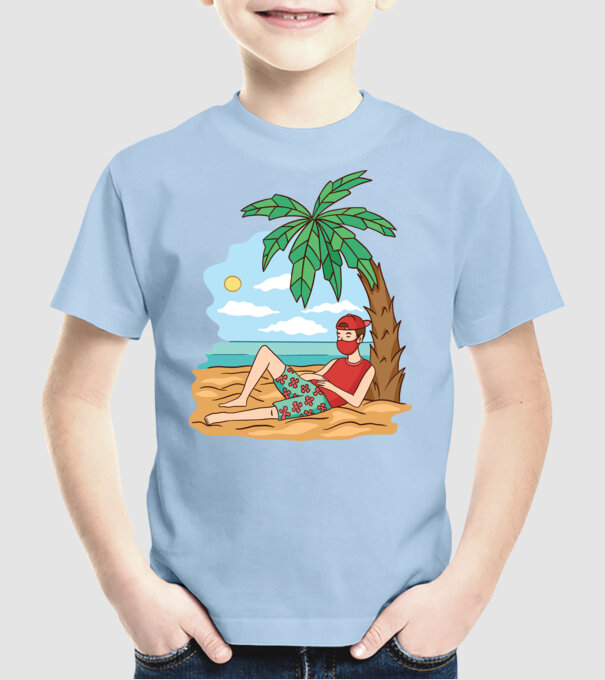 Vacanță în carantină model albastru deschis pe tricou