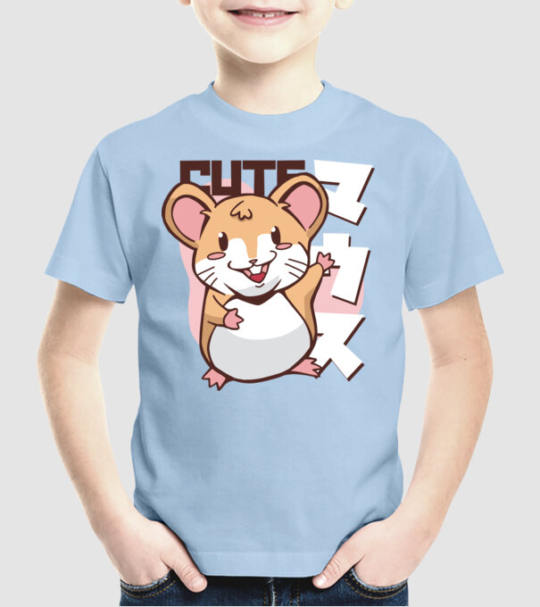 Șoarece Kawaii model albastru deschis pe tricou