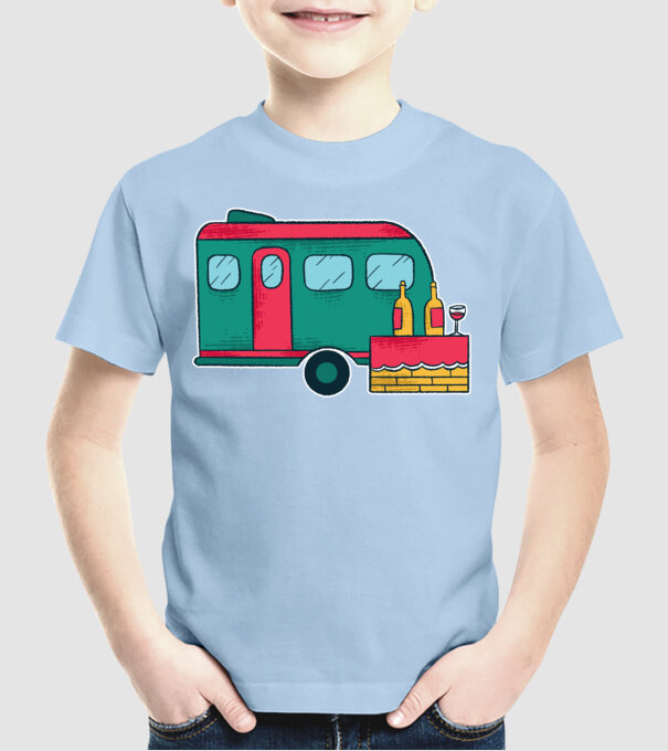 Autorulotă Camping model albastru deschis pe tricou