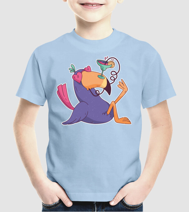 Toucan cu cocktail model albastru deschis pe tricou