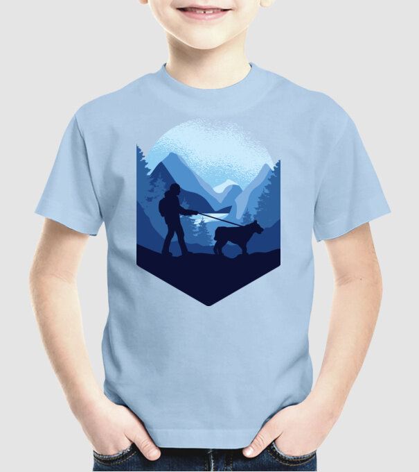 Excursie cu Câine model albastru deschis pe tricou