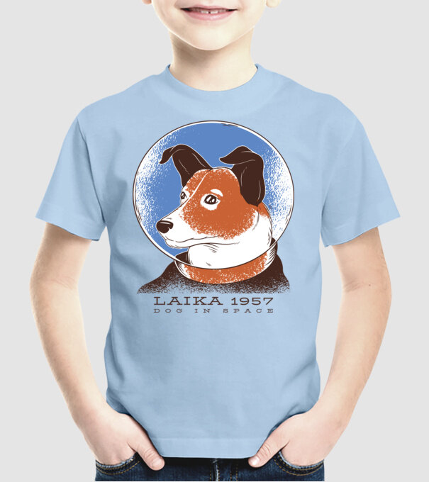 Laika 1957 - Câine în spațiu model albastru deschis pe tricou