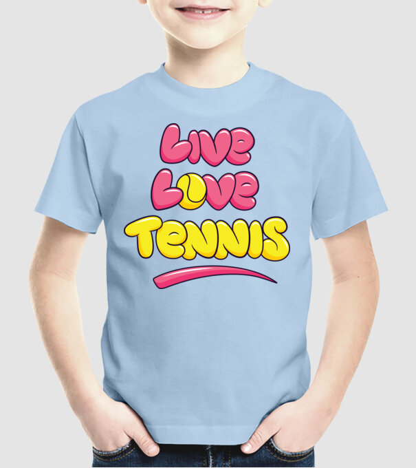 Live Love Tennis model albastru deschis pe tricou